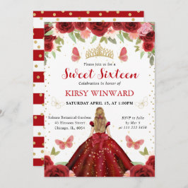 レッドドレスブロンドプリンセススウィート16 招待状