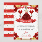 レッドドレスブロンドヘアプリンセススウィート16 サンキューカード (正面/裏面)