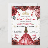レッドドレスブロンドヘアプリンセススウィート16 招待状 (正面)
