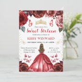 レッドドレスブロンドヘアプリンセススウィート16 招待状 (スタンド正面)