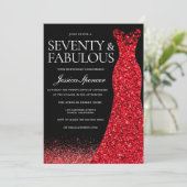 レッドドレスレッドグリッターガウン70thバースデーパーティー 招待状 (スタンド正面)