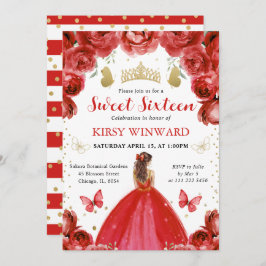 レッドドレスレッドフォールドプリンセススウィート16 招待状