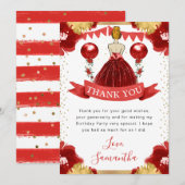 レッドドレスレッドフォールドプリンセス誕生日 サンキューカード (正面/裏面)