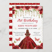 レッドドレスレッドフォールドプリンセス21歳 招待状 (正面/裏面)