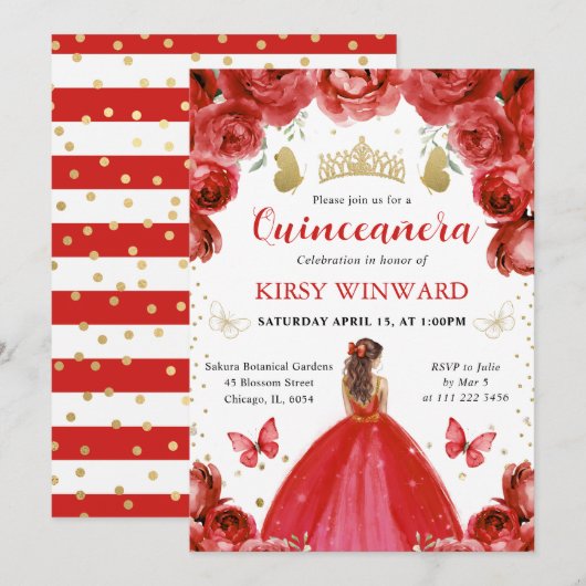 レッドドレスレッドヘアプリンセスキンセアニェラ 招待状 (正面/裏面)