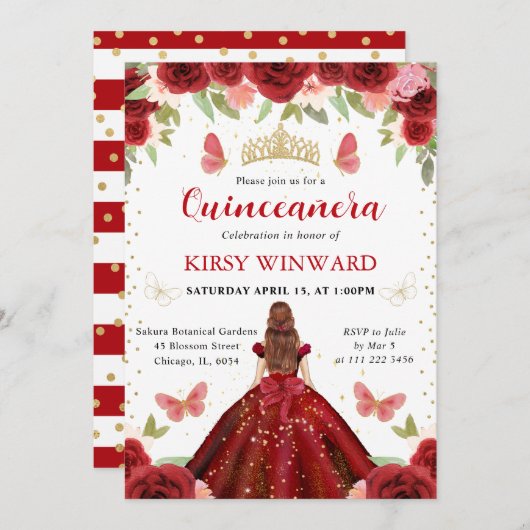 レッドドレスレッドヘアプリンセスキンセアニェラ 招待状 (正面/裏面)