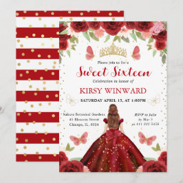 レッドドレスレッドヘアプリンセススウィート16 招待状