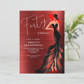 レッドドレス40と素晴らしいエレガント誕生日 招待状 (スタンド正面)