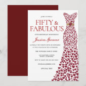 レッドドレス50フィフティ&素晴らしい50th誕生日パーティー 招待状 (正面/裏面)