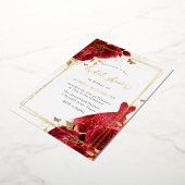 レッドドレス&フラワーズゴールドフォイルブライダルシャワー 箔招待状 (回転した状態)