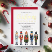 レッドナツクラッカークリスマスカクテルパーティー金ゴールド 箔招待状