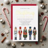 レッドナツクラッカークリスマスディナーパーティー金ゴールド 箔招待状