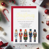 レッドナツクラッカークリスマスディナーパーティー金ゴールド 箔招待状