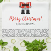 レッドナツクラッカークリスマスホリデー キッチンタオル (折り畳み)