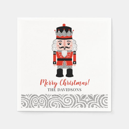 レッドナツクラッカークリスマスホリデー スタンダードカクテルナプキン (正面)