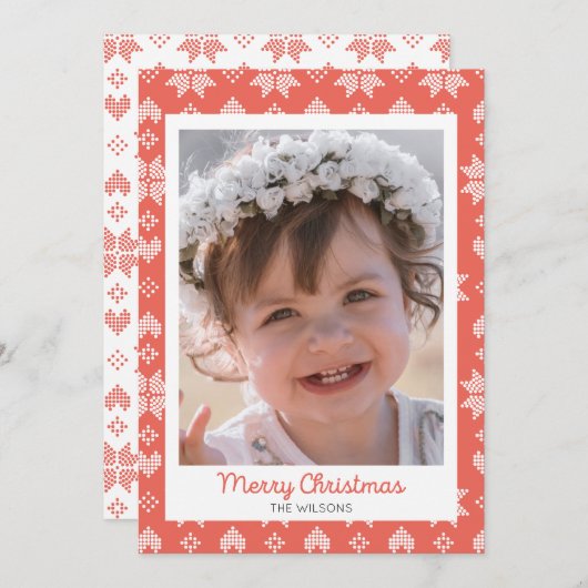 レッドニットのセーターのパターン写真クリスマスカード 招待状 (正面/裏面)