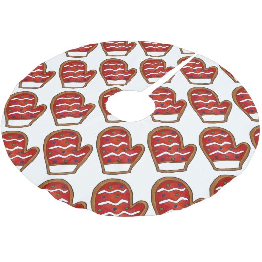 レッドニットシュガークッキーミッテンクリスマスベーキング ブラッシュドポリエステルツリースカート (アングル)