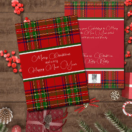 レッドネイビーとグリーンプレイドカントリークリスマス シーズンカード