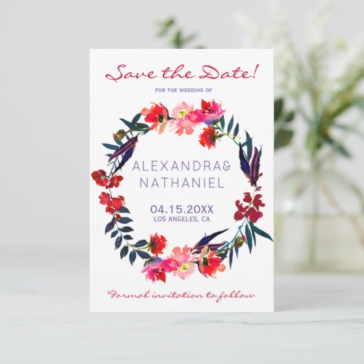 レッドネイビーの水色の救野花の結婚日付 セーブザデート (スタンド正面)