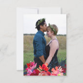 レッドネイビーの水色の救野花の結婚日付 セーブザデート (裏面)