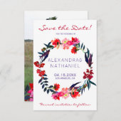 レッドネイビーの水色の救野花の結婚日付 セーブザデート (正面/裏面)