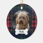 レッドネイビーカスタムプレイドのペット犬の写真 セラミックオーナメント (左)