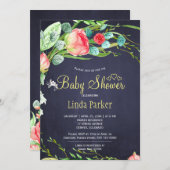 レッドネイビーガーデンバラリースエレガントベビーシャワー 招待状 (正面/裏面)