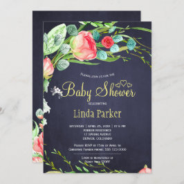 レッドネイビーガーデンバラリースエレガントベビーシャワー 招待状
