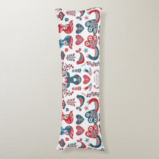 レッドネイビークリスマスススススススカンジナビアフォークアートデザイン ボディピロー (正面縦)