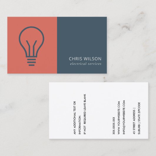 レッドネイビーグレー電球電気技師 名刺 (正面/裏面)