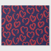 レッドネイビーハート型バレンタインデーのシームレスなパット ラッピングペーパー (フラット)