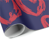 レッドネイビーハート型バレンタインデーのシームレスなパット ラッピングペーパー (ロールコーナー)