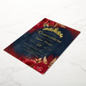 レッドネイビーフローラキンセアニェラ 箔招待状 (回転した状態)