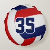 レッドネイビーブルーチームカラーバレーギフト ラウンドクッション (裏面)