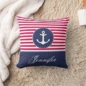 レッドネイビーブルー航海のいかりデザイン名前をカスタムする クッション (ブランケット)