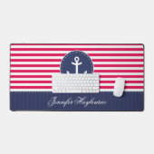 レッドネイビーブルー航海のいかりデザイン名前をカスタムする デスクマット (キーボード&マウス)
