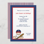 レッドネイビーブルー野球1回誕生日パーティー招待状 招待状 (正面/裏面)