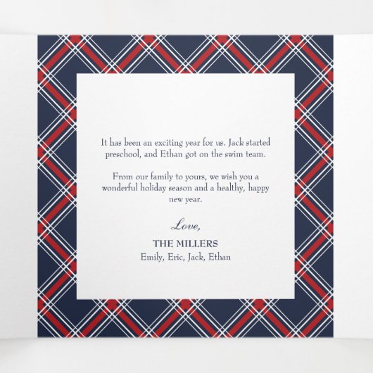 レッドネイビープレイドクリスマストリフォートカード 三つ折りクリスマスカード (内部中)
