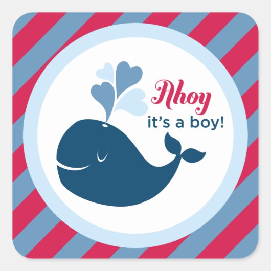 レッドネイビーホエール あのう赤ちゃんボーイ スクエアシール (正面)