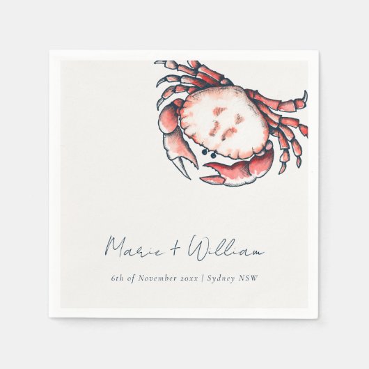 レッドネイビー水中カニサンゴ航海の結婚ズ スタンダードカクテルナプキン (正面)