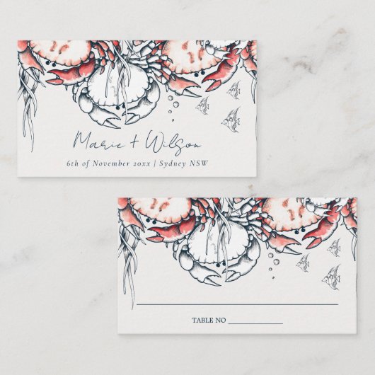 レッドネイビー水中カニサンゴ航海の結婚ズ プレイスカード (正面/裏面)