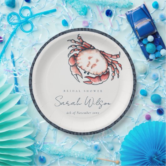 レッドネイビー水中カニ航海のブライダルシャワー ペーパープレート (パーティー)