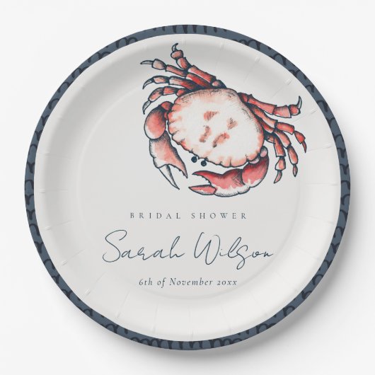 レッドネイビー水中カニ航海のブライダルシャワー ペーパープレート (正面)