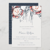 レッドネイビー水中カニ航海のブライダルシャワー 招待状 (正面/裏面)