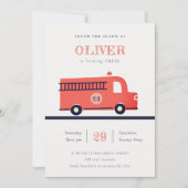 レッドネイビー火災トラックエンジン任意の年齢誕生日招待状 サンキューカード (正面)