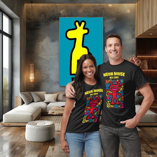 レッドネオンエイリアンファンキー – アポップ・アートのート笑顔キャラクター Tシャツ