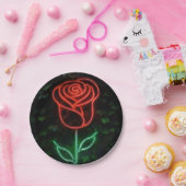 レッドネオンライト白熱［赤熱］光を放つバラアイビースウィート16 16th ペーパープレート (パーティー)