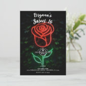 レッドネオンライト白熱［赤熱］光を放つバラアイビースウィート16 16th 招待状 (スタンド正面)