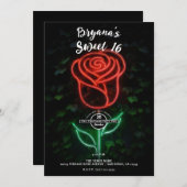 レッドネオンライト白熱［赤熱］光を放つバラアイビースウィート16 16th 招待状 (正面/裏面)