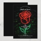レッドネオンライト白熱［赤熱］光を放つバラアイビー結婚ズ 招待状 (正面/裏面)